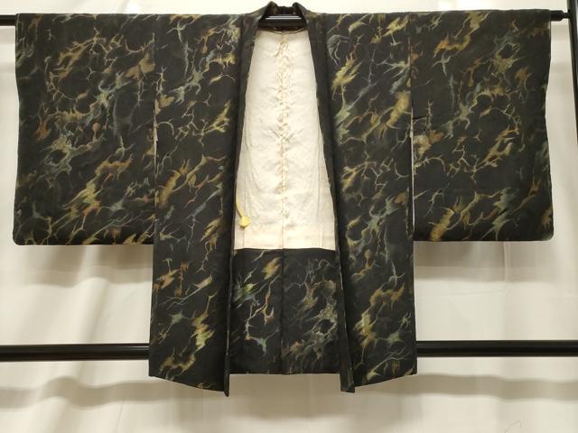 平和屋着物＃羽織　寿光織　霞草花文　黒地　金銀糸　正絹　逸品　CABF1346in 平和屋着物＃羽織 寿光織 霞草花文 黒地 金銀糸 正絹 逸品 CABF1346in
