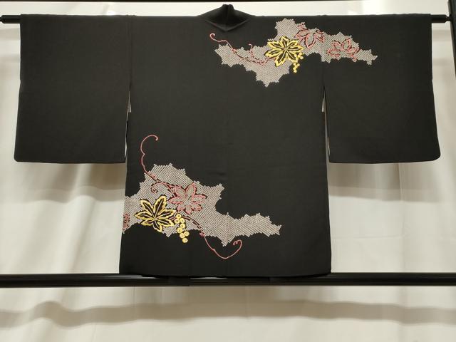 平和屋着物＃羽織　楓文　黒地　金糸　正絹　逸品　CABF6189dy