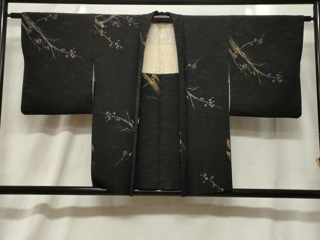 平和屋着物＃羽織　寿光織　枝葉文　黒地　金銀糸　正絹　逸品　未使用　CABD7923in 平和屋着物＃羽織 寿光織 枝花文 黒地 金銀糸 正絹 逸品 CABF6192dy