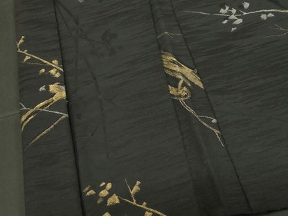 平和屋着物＃羽織　寿光織　枝花文　黒地　金銀糸　正絹　逸品　CABF6192dy