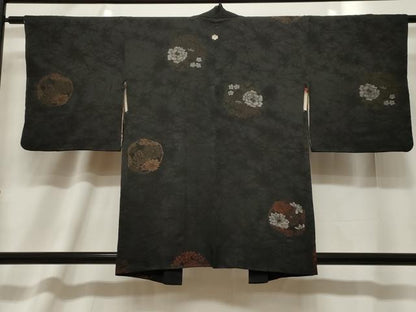 平和屋着物＃羽織　花丸文　黒地　銀糸　正絹　逸品　CABF6194dy