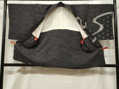 平和屋着物＃羽織　絞り　流水麻の葉文　黒地　正絹　逸品　CABF6195dy