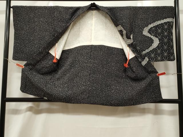 平和屋着物＃羽織　絞り　流水麻の葉文　黒地　正絹　逸品　CABF6195dy