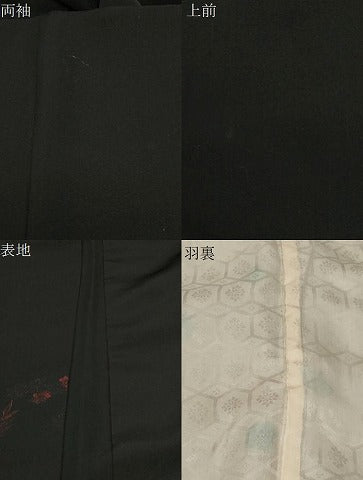 平和屋着物＃羽織　寿光織　草花文　黒地　正絹　逸品　CABF6196dy