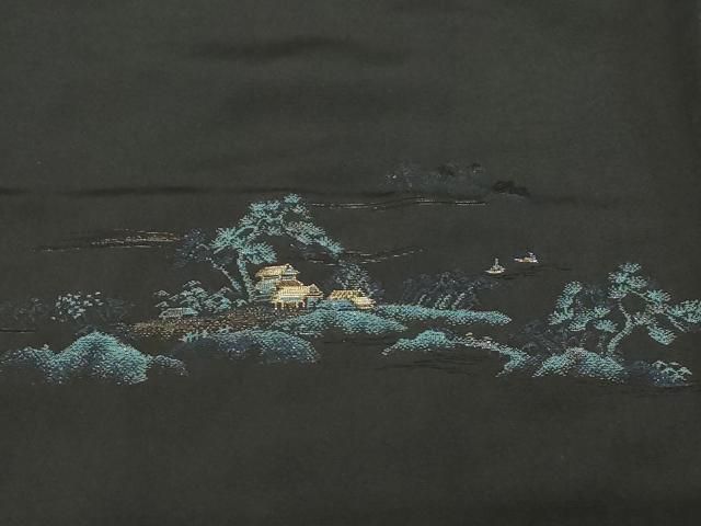 平和屋着物＃羽織　寿光織　風景文　黒地　金糸　正絹　逸品　CABF6199dy