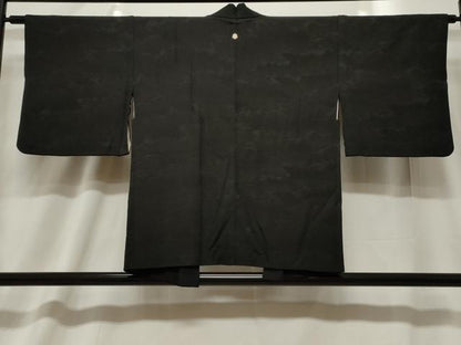 平和屋着物＃羽織　霞地紋　黒地　正絹　逸品　CABF6202dy