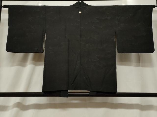 平和屋着物＃羽織　霞地紋　黒地　正絹　逸品　CABF6202dy