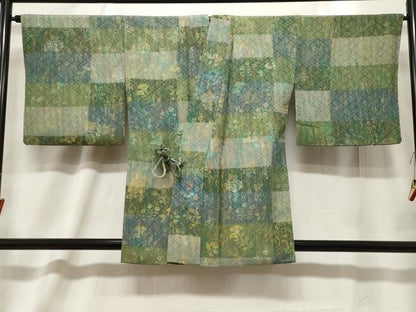 平和屋着物＃道中着　横段草花文　暈し染め　正絹　逸品　CABF6203dy