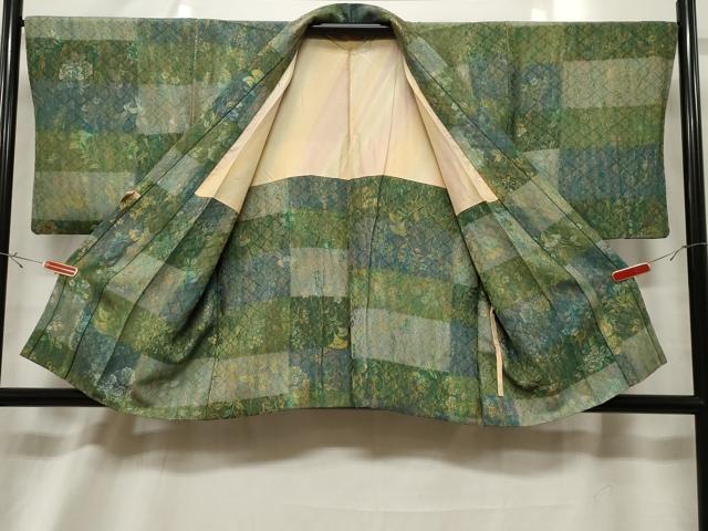 平和屋着物＃道中着　横段草花文　暈し染め　正絹　逸品　CABF6203dy