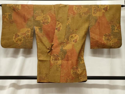 平和屋着物＃道中着　尾長鳥花丸文　正絹　逸品　CABF6208dy