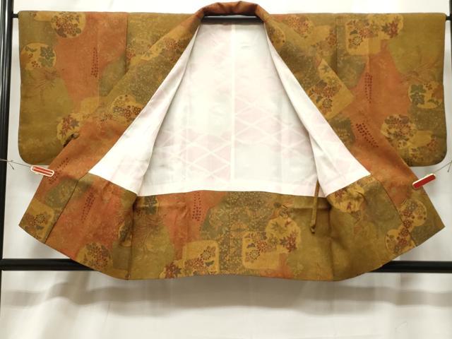 平和屋着物＃道中着　尾長鳥花丸文　正絹　逸品　CABF6208dy