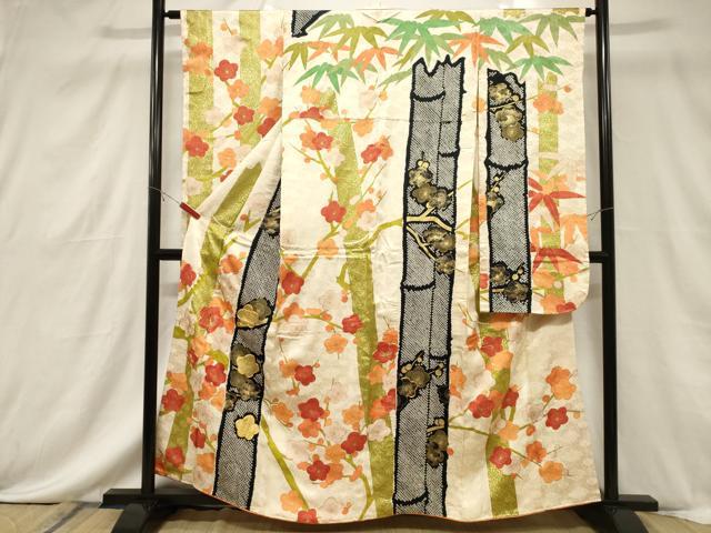 平和屋着物■豪華振袖 駒刺繍 絞り 枝梅文 金彩 正絹 逸品 CABF6212dy