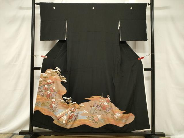 平和屋着物■豪華黒留袖　流水風景文　金彩　正絹　逸品　CABF6213dy