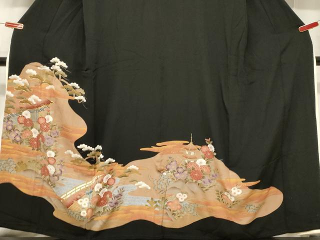 平和屋着物■豪華黒留袖　流水風景文　金彩　正絹　逸品　CABF6213dy