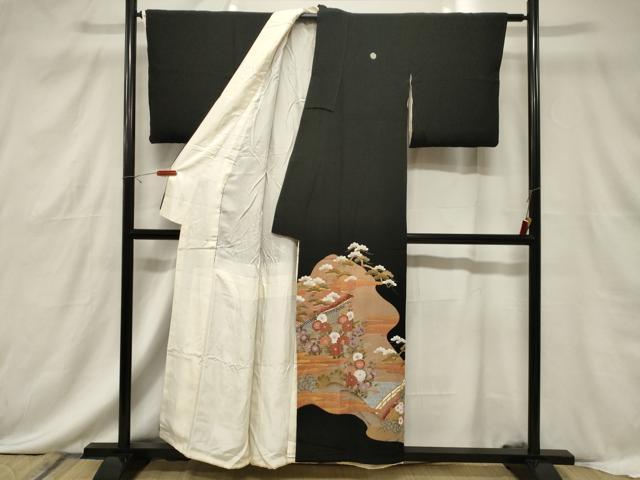 平和屋着物■豪華黒留袖　流水風景文　金彩　正絹　逸品　CABF6213dy