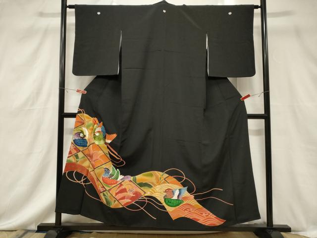 平和屋着物■豪華黒留袖 刺繍 菱鳥文 金彩 正絹 逸品 CABF6214dy