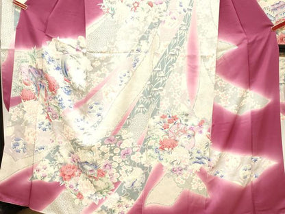 平和屋着物■豪華振袖 駒刺繍 雪輪御所車花文 銀彩 正絹 逸品 CABF6221dy