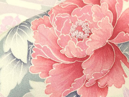 平和屋着物■豪華振袖 駒刺繍 雪輪御所車花文 銀彩 正絹 逸品 CABF6221dy