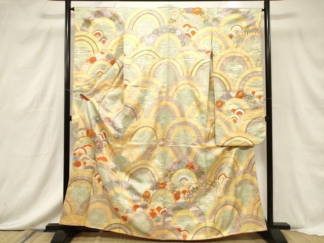 平和屋着物■豪華振袖 駒刺繍 青海波 松竹梅 金彩 正絹 逸品 CABF6224dy