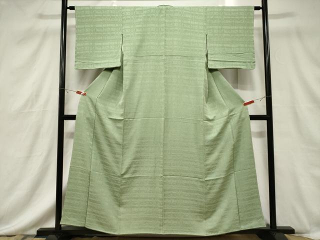 平和屋着物■上質な色無地　横段地紋　若菜色　正絹　逸品　未使用　CABF6231dy