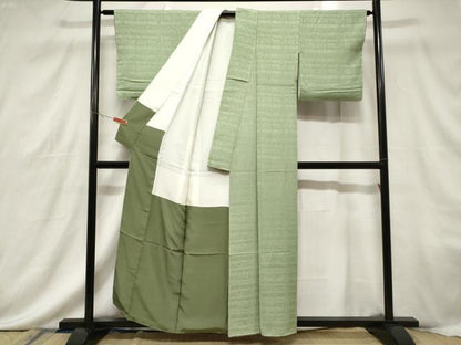 平和屋着物■上質な色無地　横段地紋　若菜色　正絹　逸品　未使用　CABF6231dy
