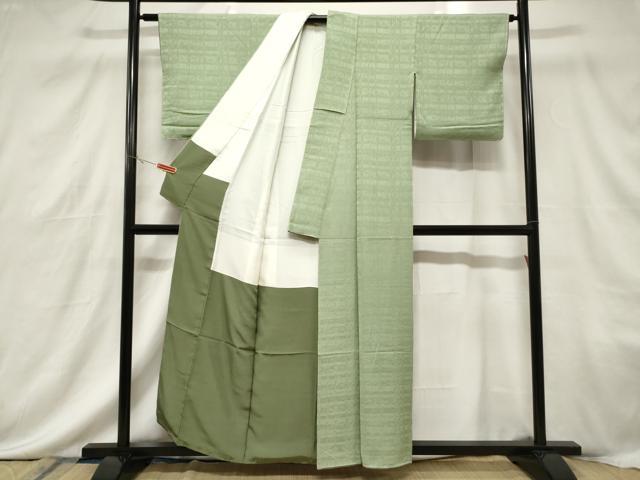 平和屋着物■上質な色無地　横段地紋　若菜色　正絹　逸品　未使用　CABF6231dy