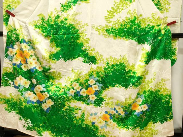 平和屋着物■豪華振袖　手描き　駒刺繍　草花文　金彩　正絹　逸品　CABF6240dy