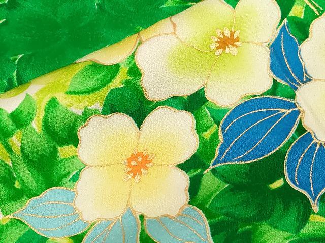 平和屋着物■豪華振袖　手描き　駒刺繍　草花文　金彩　正絹　逸品　CABF6240dy