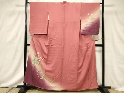 平和屋着物■訪問着　刺繍　花蝶文　暈し染め　金彩　正絹　逸品　CABF6243dy