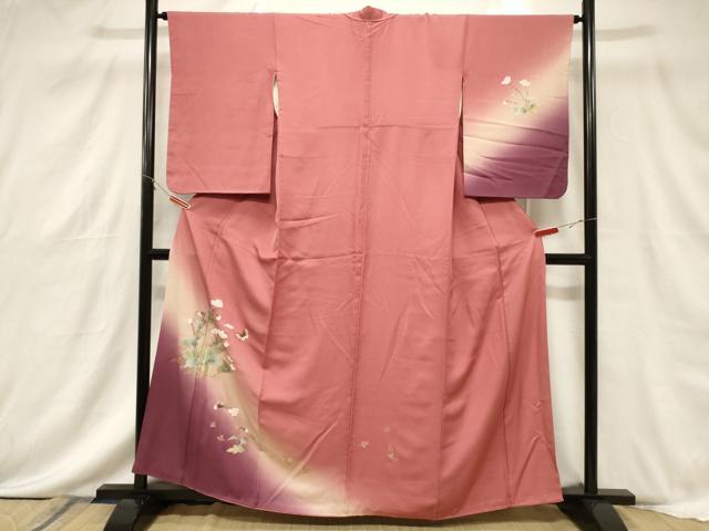 平和屋着物■訪問着　刺繍　花蝶文　暈し染め　金彩　正絹　逸品　CABF6243dy