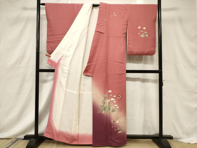 平和屋着物■訪問着　刺繍　花蝶文　暈し染め　金彩　正絹　逸品　CABF6243dy