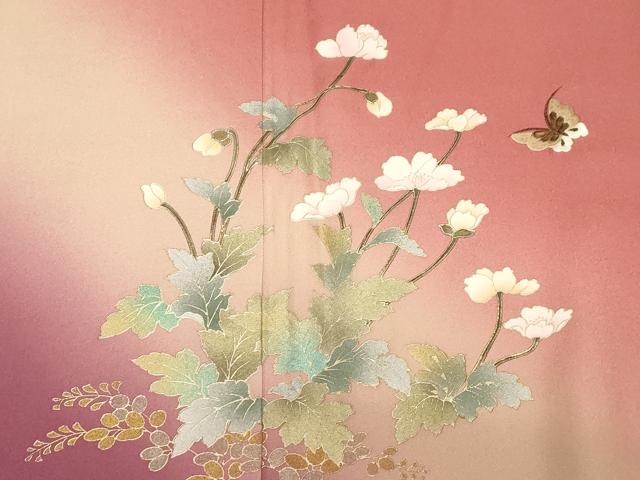 平和屋着物■訪問着　刺繍　花蝶文　暈し染め　金彩　正絹　逸品　CABF6243dy
