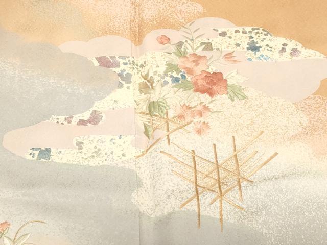 平和屋着物■訪問着 刺繍 草花文 銀彩 正絹 逸品 CABF6245dy
