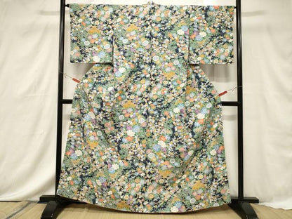 平和屋着物■上質な小紋 陶器花文 鬼しぼ縮緬 樫山謹製 正絹 逸品 未使用 CABF6246dy