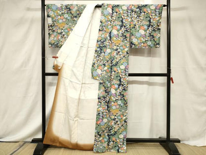 平和屋着物■上質な小紋 陶器花文 鬼しぼ縮緬 樫山謹製 正絹 逸品 未使用 CABF6246dy