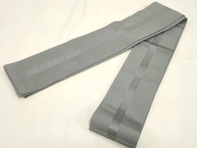 平和屋着物●男性　本場筑前博多織　角帯　横段幾何学文　献上　豆がら茶色　正絹　逸品　CABF6265dy
