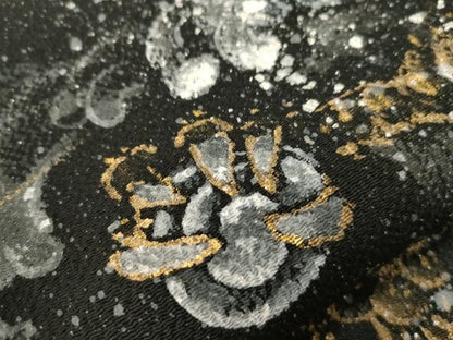 平和屋着物●日本画家　水嶋征夫　太鼓柄袋帯　竜　黒地　金銀彩　鬼しぼ縮緬　正絹　逸品　CABF6268dy