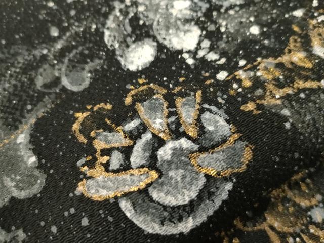 平和屋着物●日本画家　水嶋征夫　太鼓柄袋帯　竜　黒地　金銀彩　鬼しぼ縮緬　正絹　逸品　CABF6268dy