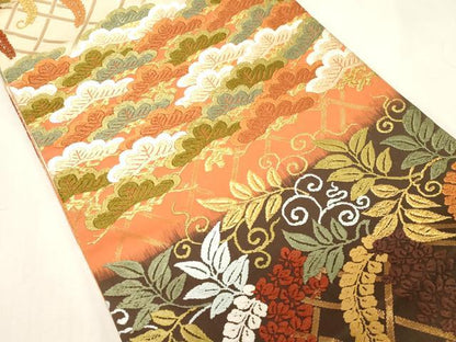 平和屋着物●西陣　河合美術織物謹製　六通柄袋帯　唐織　藤　松　金糸　正絹　逸品　CABF6270dy