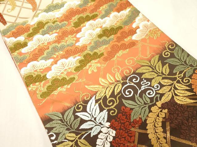 平和屋着物●西陣　河合美術織物謹製　六通柄袋帯　唐織　藤　松　金糸　正絹　逸品　CABF6270dy