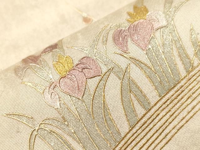 平和屋着物●金彩友禅　卓越技能者・名工・和田光正　太鼓柄袋帯　流水風景文　金銀彩　引箔　正絹　逸品　未使用　CABF6271dy