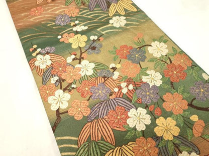 平和屋着物●六通柄袋帯　唐織　立波草花文　金糸　正絹　逸品　CABF6277dy