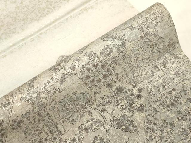 平和屋着物●石川県指定無形文化財　牛首紬　白山工房　手織り　太鼓柄袋帯　切嵌草花文　金彩　正絹　逸品　CABF6284dy