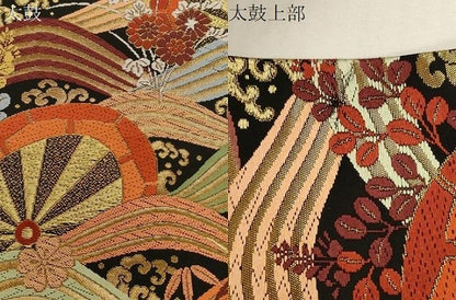 平和屋着物●六通柄袋帯　唐織　片輪車花文　黒地　金糸　正絹　逸品　CABF6288dy