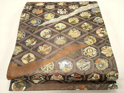 平和屋着物●六通柄袋帯　唐織　吉祥花鳥文　金糸　正絹　逸品　CABF6294dy