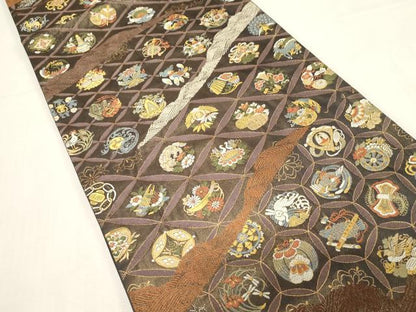平和屋着物●六通柄袋帯　唐織　吉祥花鳥文　金糸　正絹　逸品　CABF6294dy