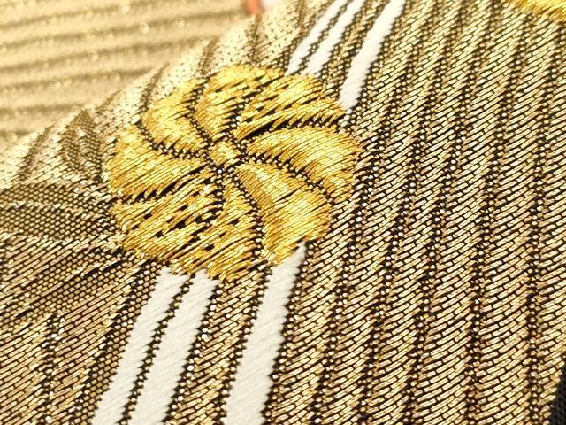 平和屋着物●西陣　服部織物謹製　六通柄袋帯　草花文　黒地　金糸　正絹　逸品　CABF6296dy