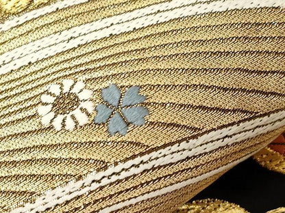 平和屋着物●西陣　服部織物謹製　六通柄袋帯　草花文　黒地　金糸　正絹　逸品　CABF6296dy