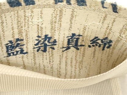 平和屋着物●六通柄袋帯　藍染真綿　幾何学文　正絹　逸品　未使用　CABF6298dy