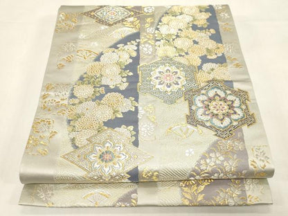 平和屋着物●六通柄袋帯　和泉錦　幾何学花文　金銀糸　正絹　逸品　CABF6302dy